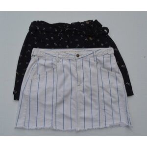 Lot of 2 Women's Sz XL/14 White Striped Denim Skirt & Black Floral Mini Skirt